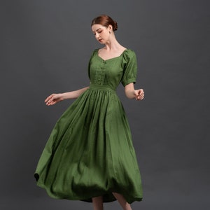 Cottagecore Linen Dress MALTA Romantic Green Maxi Dress Long Linen Dress Handmade to Order image 4