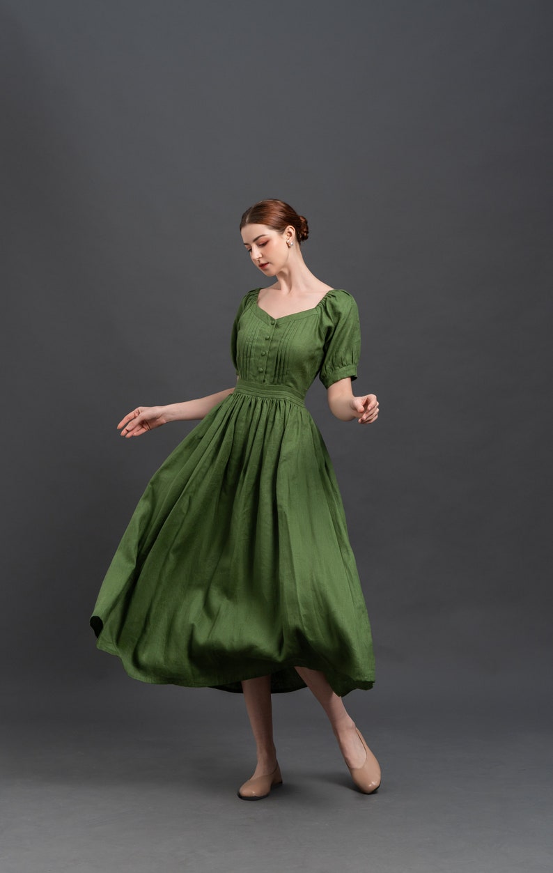 Cottagecore Linen Dress MALTA Romantic Green Maxi Dress Long Linen Dress Handmade to Order image 4