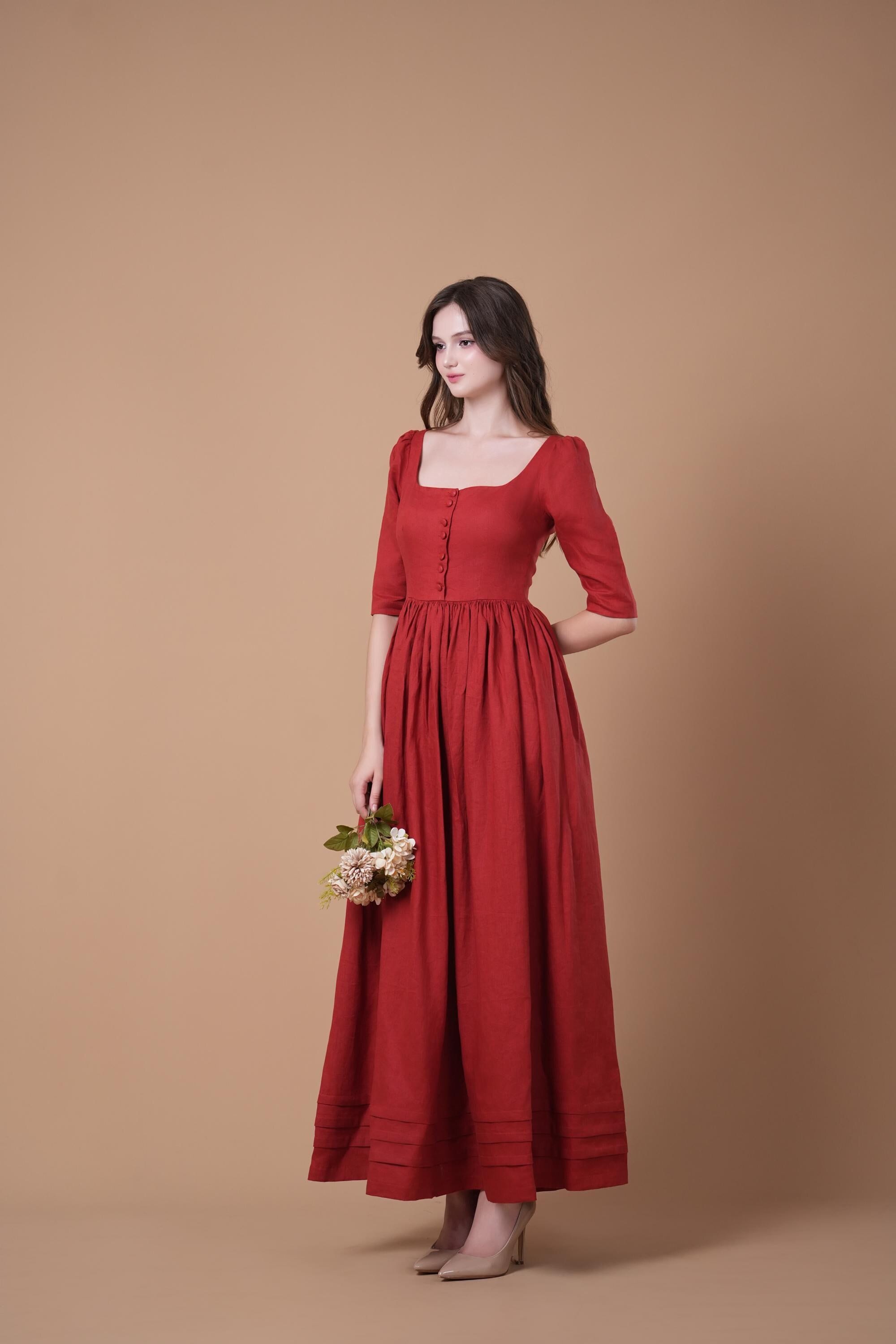Elegant Linen Dress HARVIE, Cottagecore dress, Maxi Linen Dress, Linen Summer dress, Women Linen Clothing, Fall Dress, Close fitting dress