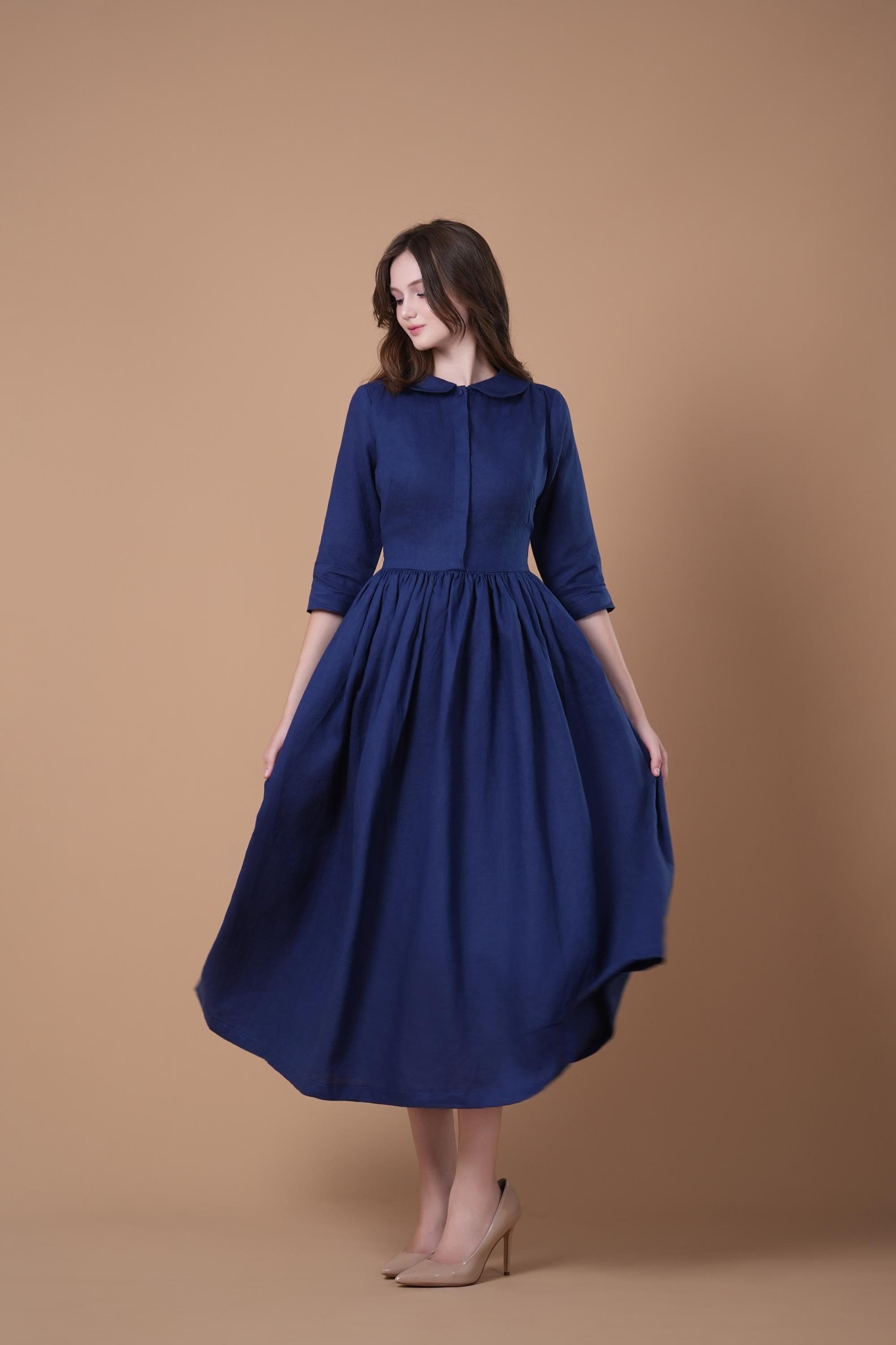 chinese dress ladies Women's White Linen Vacation Dress