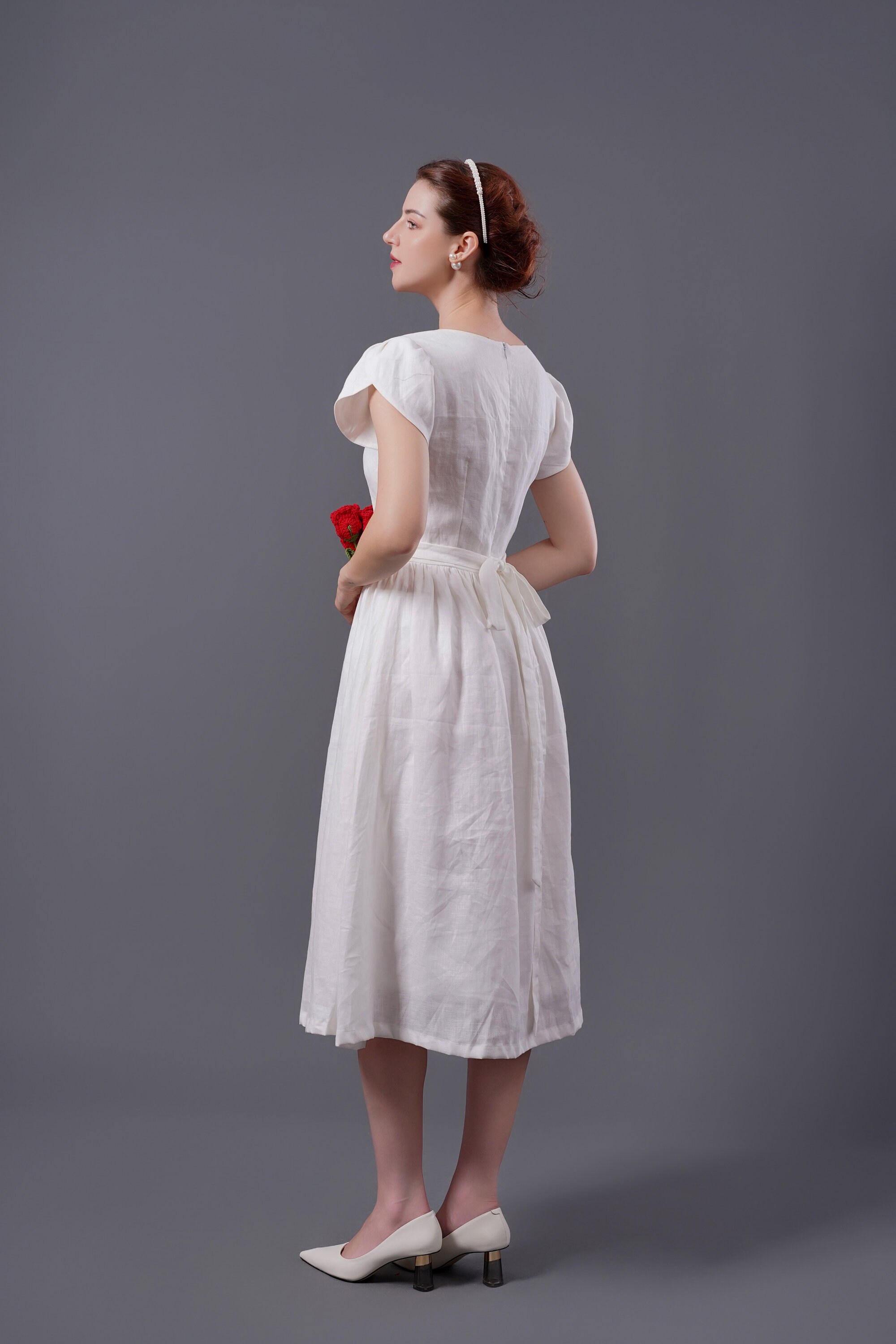 Linen Dress LOLLIE, Linen Midi Dress, Sweetheart Neckline Linen Dress, Linen Summer Dress, Bridesmaid Dress, A-line Linen Dress