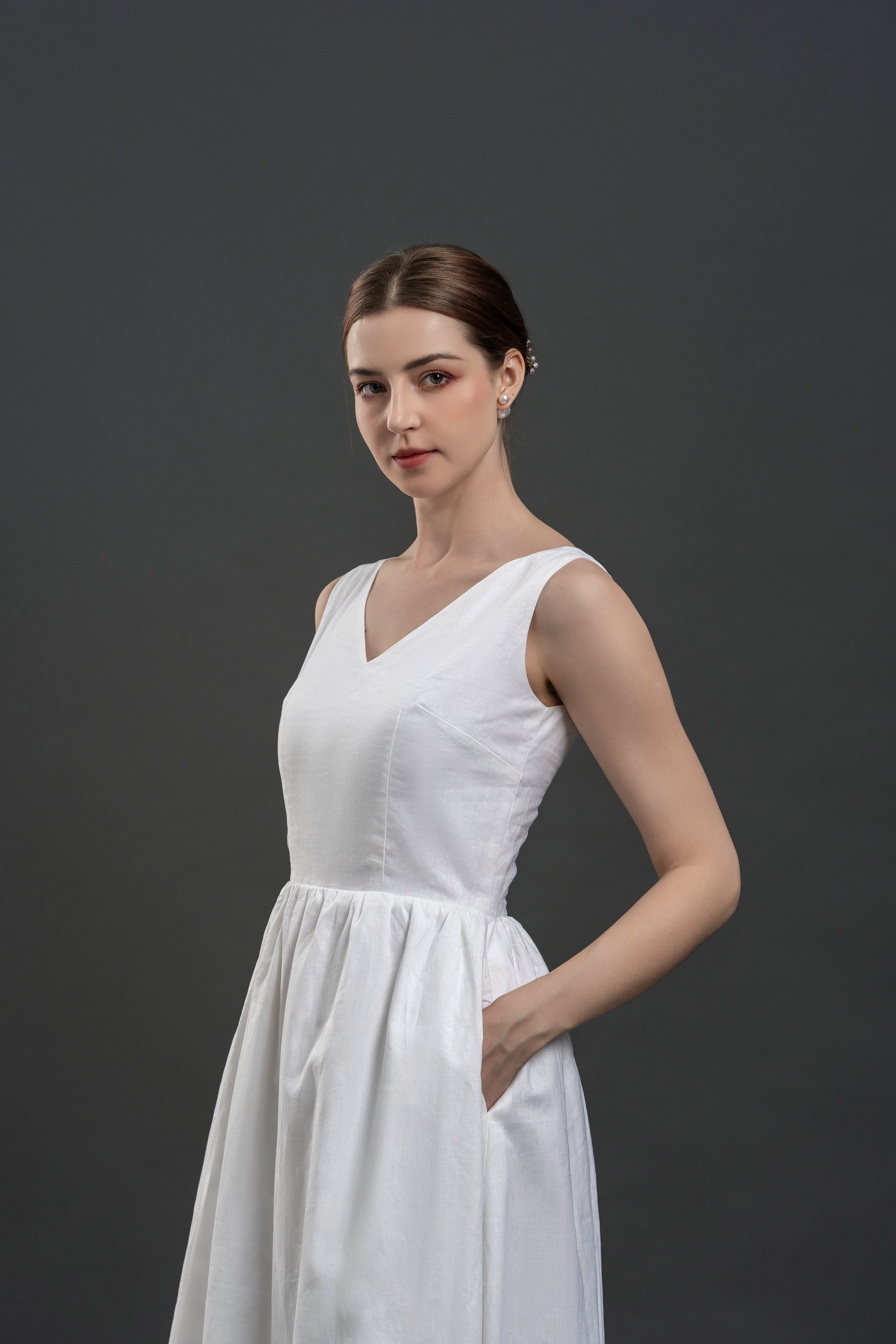 Open Back Linen Dress LINDA, White Linen Dress in 20 colors, Summer Dress, Linen Midi Dress, Plus size Dress, Wedding Guest Dress