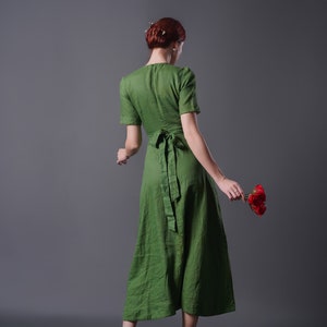 Linen Wrap Dress ALTA, Vintage Linen Dress, Green linen dress, Summer Dress, Cocktail dress, Linen Midi Dress, Plus size Dress image 4