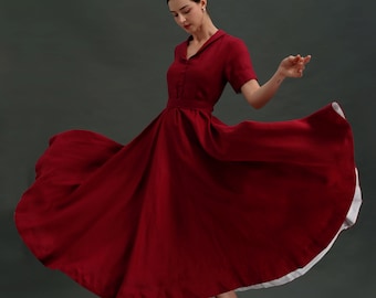 Cottagecore Linen Dress LUMI - Fit And Flare Dress - Full Circle Linen Dress - Vintage Linen Dress - Handmade to Order
