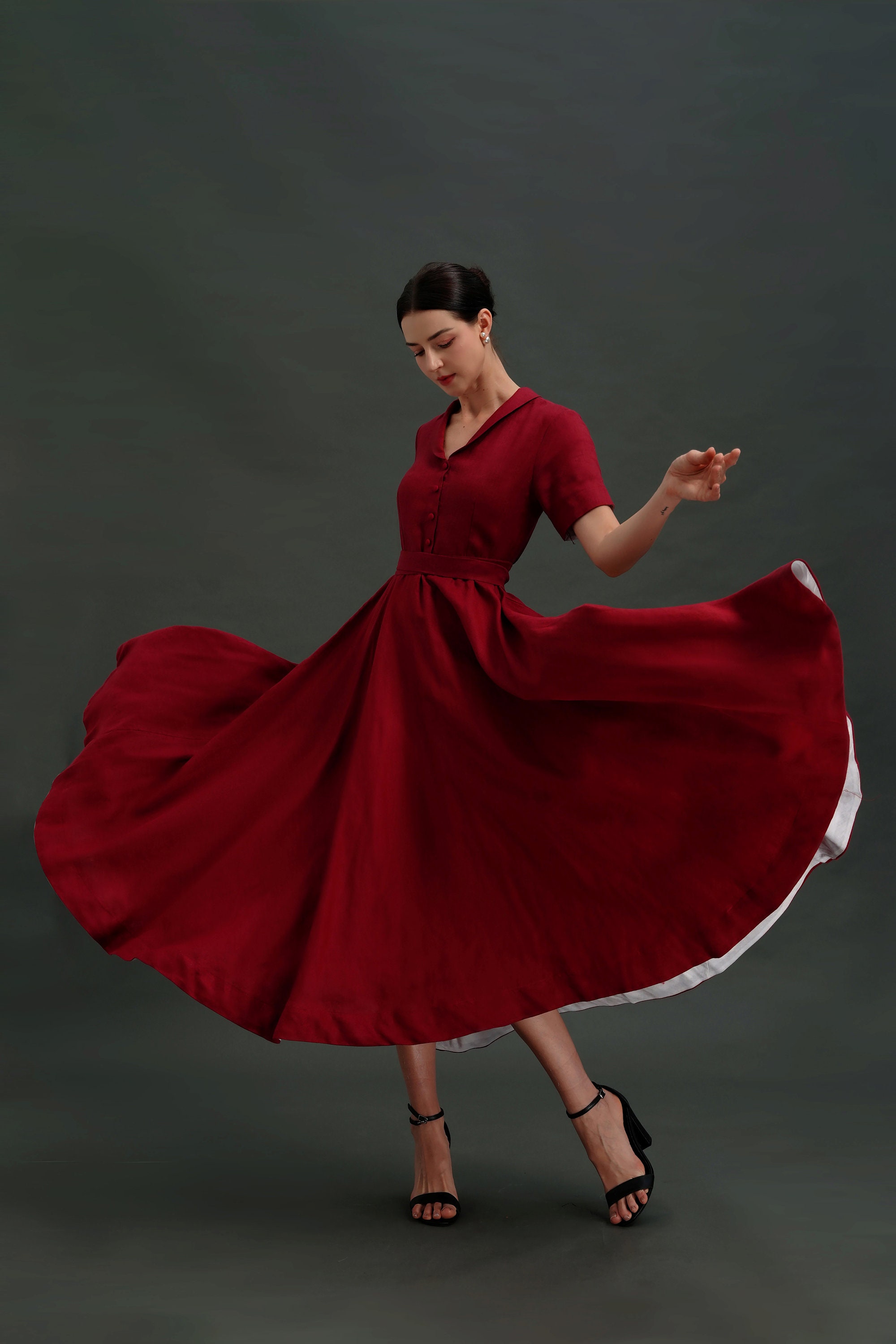 slim fit dress slacks wine red fit and flare wool dress women C3420 – YLISTYLE main image 1