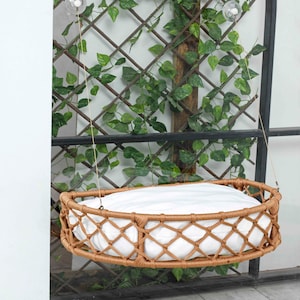 Handcrafted Glass Hanging Adhering Strong Suction Cup Cat Bed With Cushion, Handmade Cat Bed,  Cat Window Perch, Hanging Cat Bed