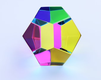 CMY Cubes® The Mundus - Dodecahedron, Optical Polyhedron, Subtractive Color Mixing, Diamond Polished, Scientific and STEM Toys