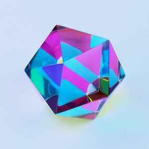 CMY Cubes® The Motus - Icosahedron, Optical Polyhedron, Subtractive Color Mixing, Diamond Polished, Scientific and STEM Toys