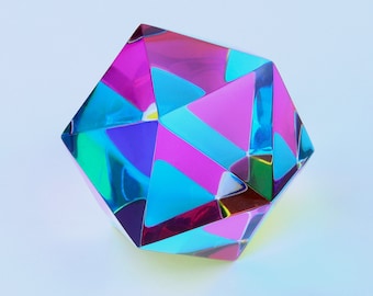 CMY Cubes® The Motus - Icosahedron, Optical Polyhedron, Subtractive Color Mixing, Diamond Polished, Scientific and STEM Toys