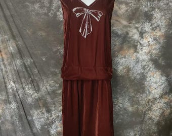 Zwanziger Jahre Stil Flapper Seidensamt Kleid, Downton Abtei Kleid, Handperlenstickerei