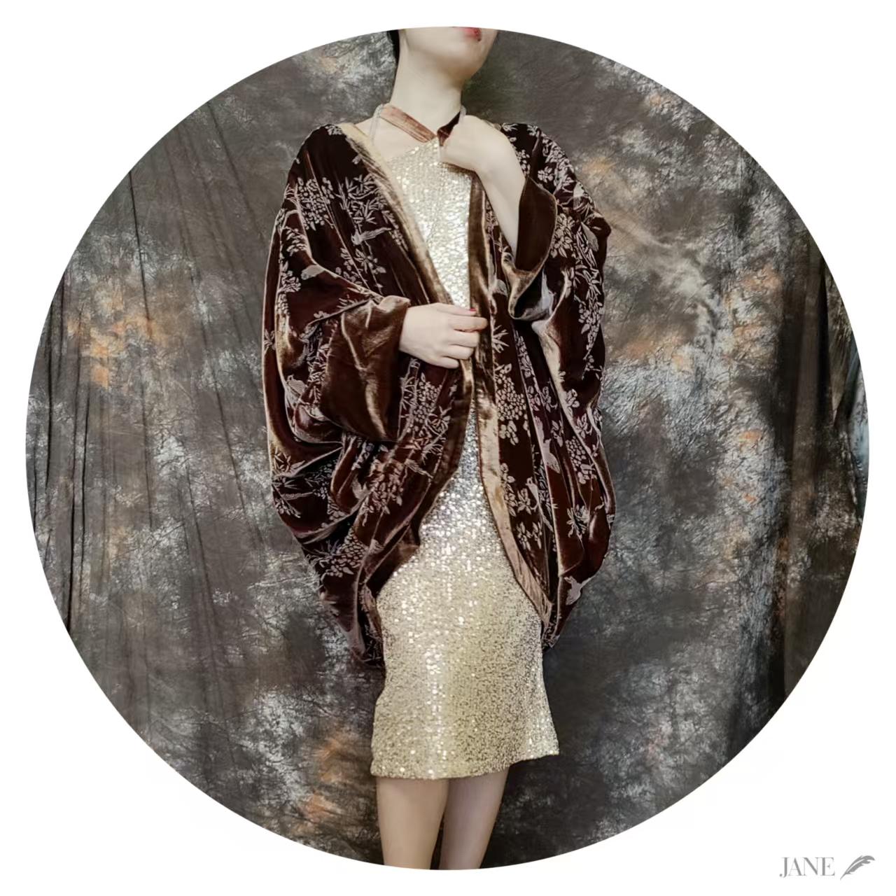 1920s style opera coat, silk velvet lined in cotton, luxury party coat, art deco Gatsby cocoon coat