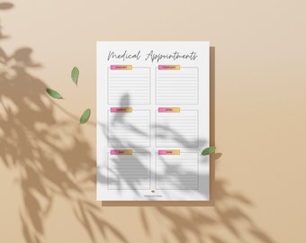 Medical Appointment Calendar Form Tracker, Doctor Form Planner, Health Checklist Wellness Tracker Template    Printable Digital PDF A4