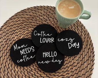 Personalized felt coasters | Felt coasters with coffee sayings, coffee lovers, morning grumps, gift for mom, girlfriend