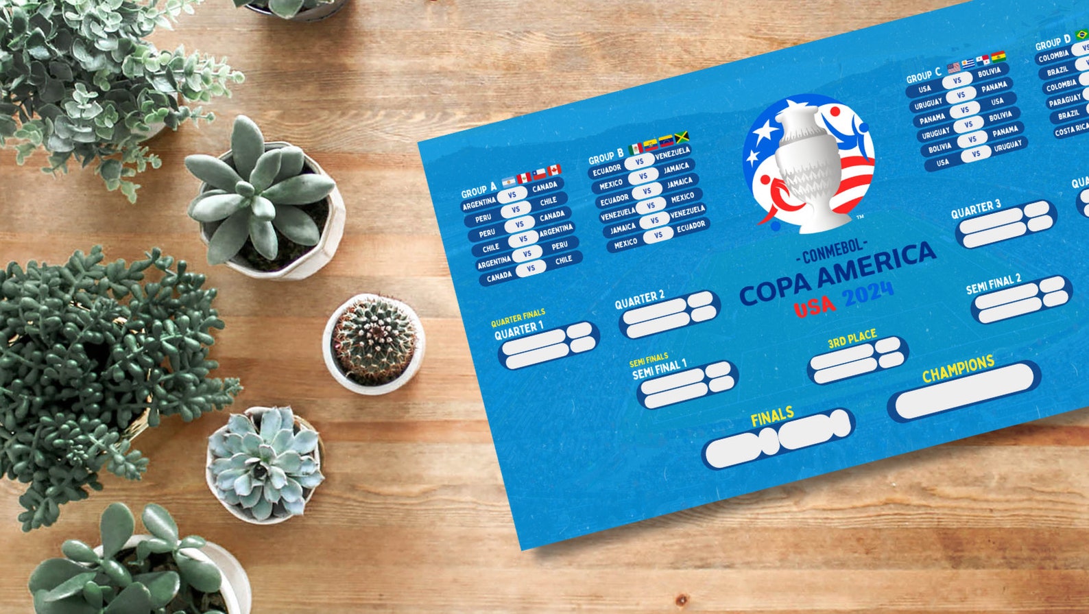 Copa América 2024 Wall Chart Copa America Fixtures Printable Chart Copa ...