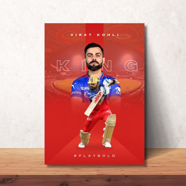 Virat Kohli Poster King Kohli Digital Poster for Room Decor Cricket Poster Royal Challengers Bengaluru Poster RCB Kohli Fan Gift Art HD