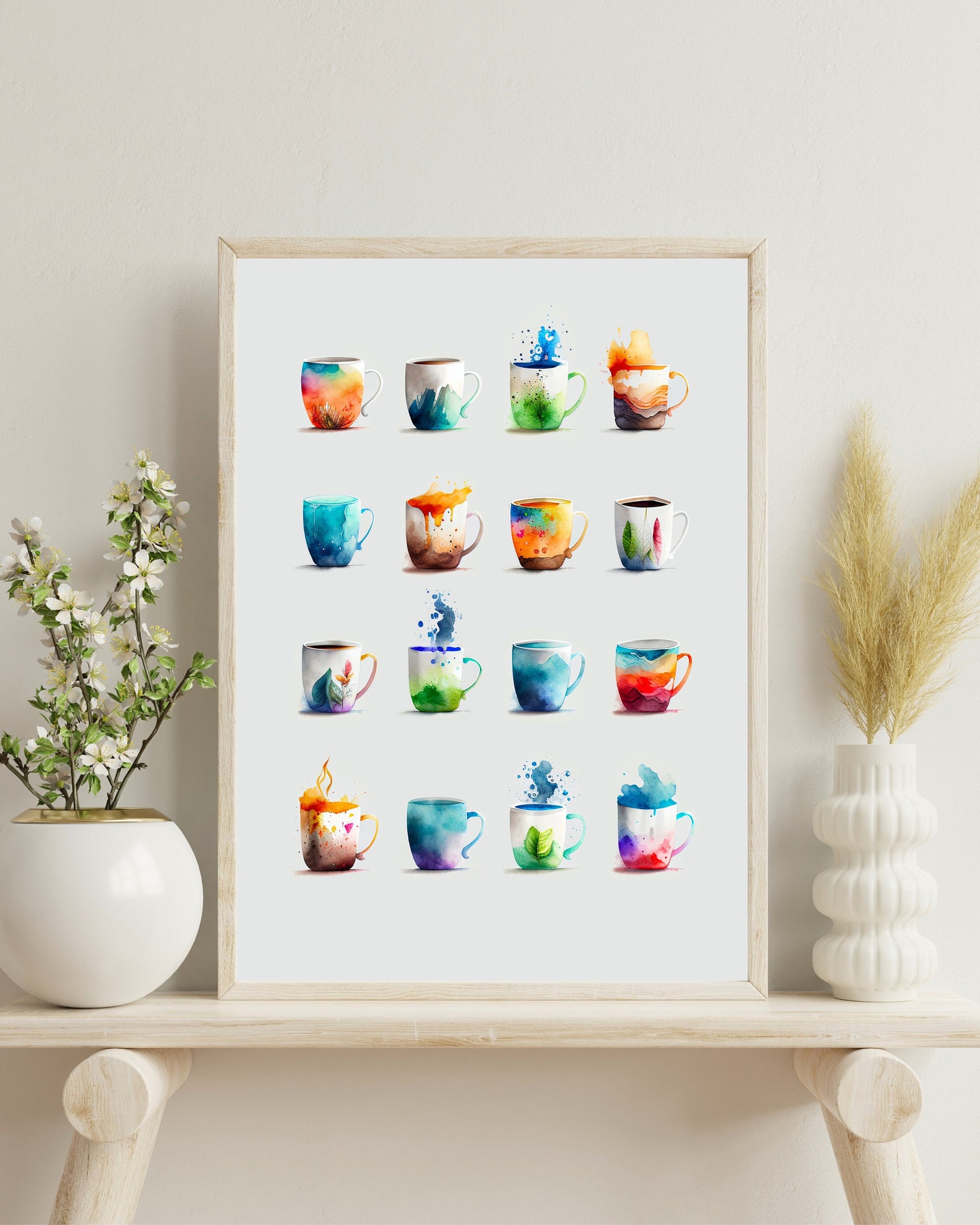 Watercolor Coffee Mugs Digital Print