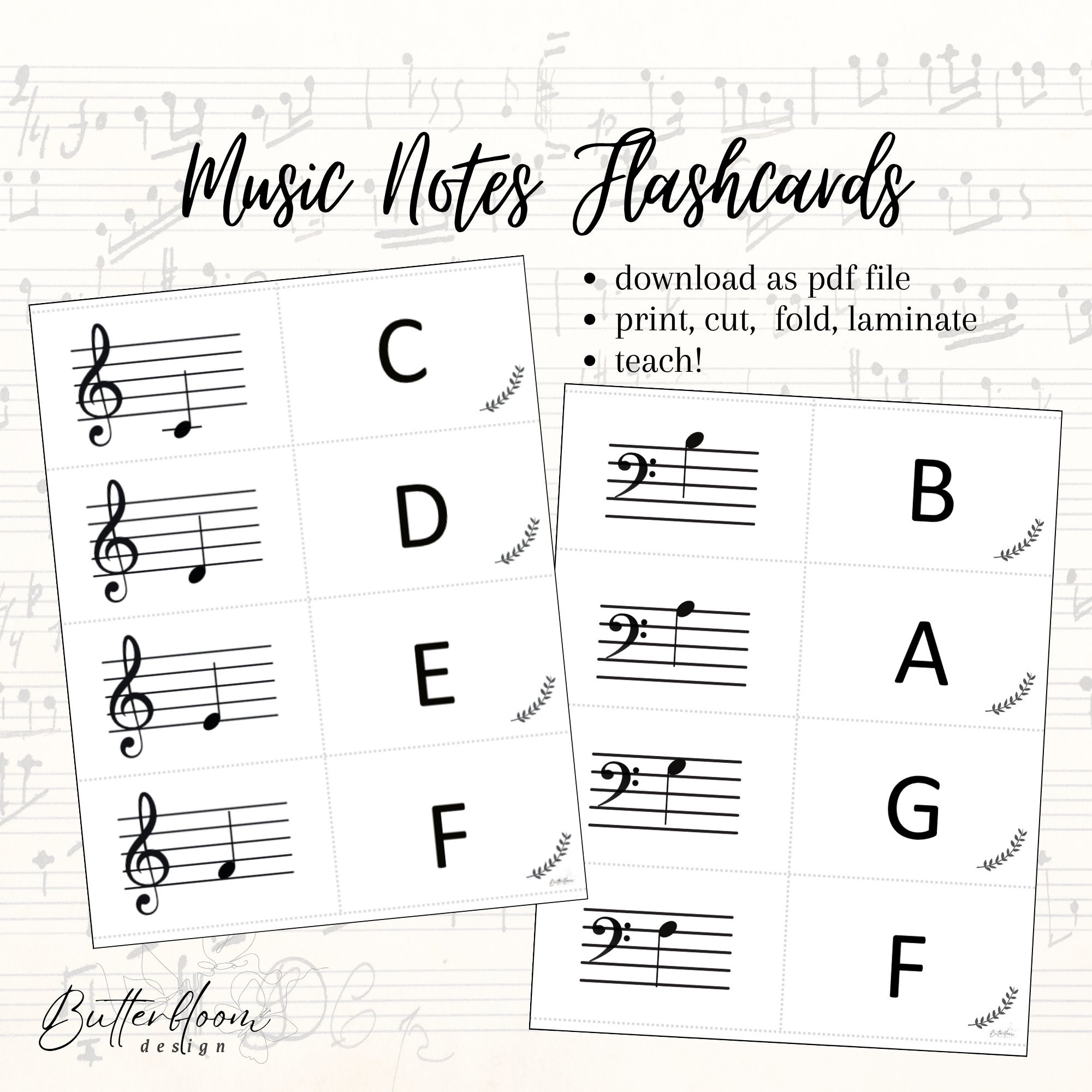Music Notes Flashcards - Etsy