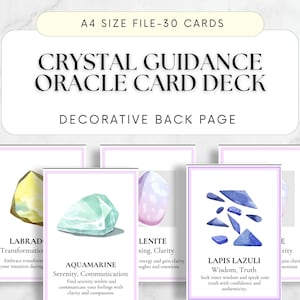 Guide des cristaux Oracle Deck Cartes de tarot en cristal imprimables Oracle psychique de guérison, cadeau spirituel téléchargeable, lecture de cristal