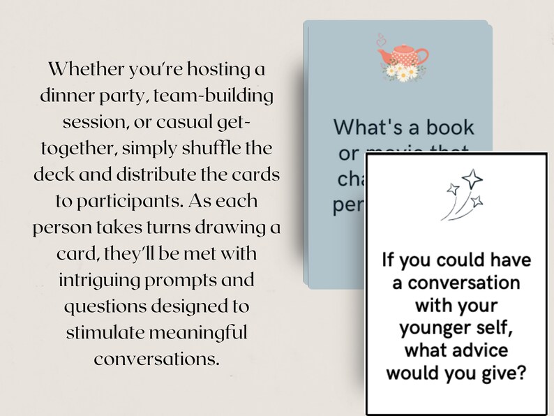 Conversation Cards Printable Table Topics Dinner Party Game for