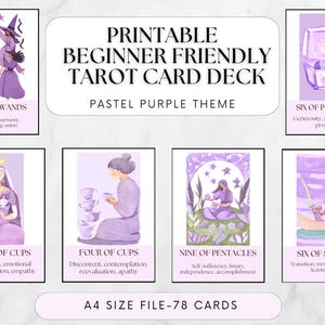 Baraja de Tarot Imprimible, Baraja de Cartas del Oráculo - Herramientas de Adivinación Digital, Cartas del Oráculo Digitales - Baraja de Oráculo en Acuarela con Ilustraciones