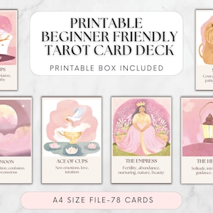 Baraja de Tarot para principiantes, imprimible, rosa, femenina, con oráculo, estética pastel, mística, regalo