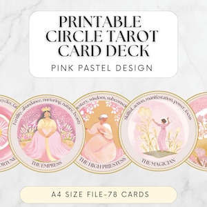 Ronde tarotkaarten Cirkel Tarot Deck Beginner Tarot Deck Roze Vrouwelijk Tarot Orakel Afdrukbare Mystieke Kaart Cadeau Dek
