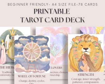 Beginner tarot deck, Keywords tarot deck, 78 beginner tarot card deck, Easy tarot card deck, Printable oracle card deck