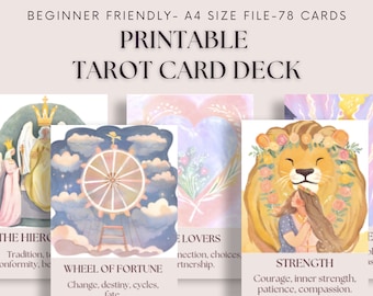 Beginner tarot dek, Trefwoorden tarot dek, 78 beginners tarot kaart dek, Gemakkelijk tarot kaart dek, Afdrukbaar orakel kaart dek