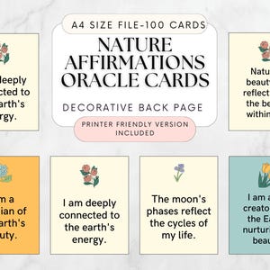 Baralho de cartas de oráculo para impressão Baralho de afirmações Faça você mesmo e cartas de afirmação da natureza positiva Cartas de oráculo da natureza