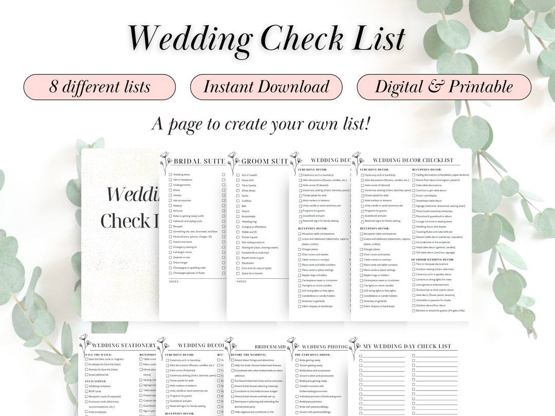 Wedding Checklist Printable Wedding to Do List Wedding - Etsy