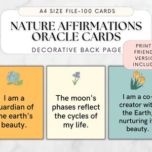Baralho de cartas de oráculo para impressão Baralho de afirmações Faça você mesmo e cartas de afirmação da natureza positiva Cartas de oráculo da natureza