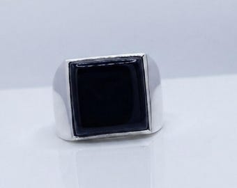 Handmade Black Onyx Square Gemstone Men's Ring, 925 Silver Signet Men  Anniversary Ring,