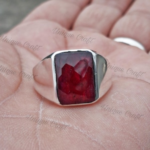Handmade Ruby Signet Ring, Sterling Silver, July Birthstone, Red Gemstone Statement Ring, Wedding Gift
