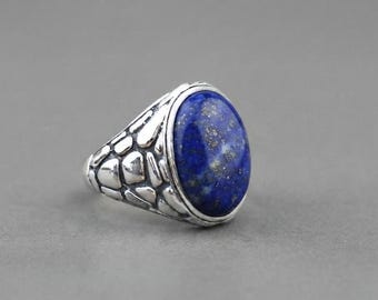 Lapis Lazuli  Men's Signet Ring, 925 Sterling Silver Ring, Oxidized Jewelry, Blue Gemstone.