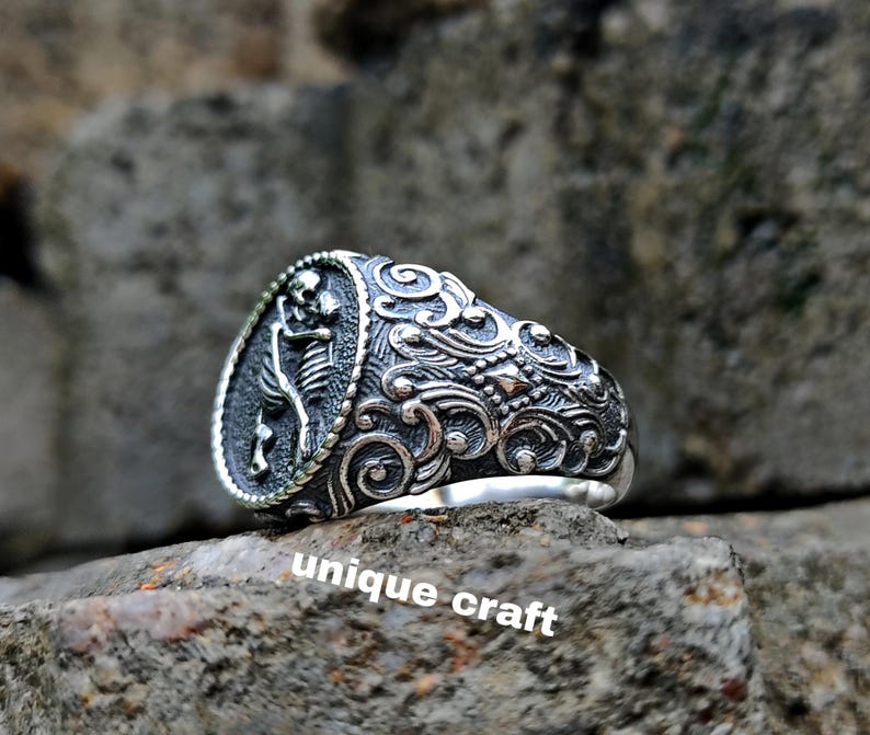 Gothic Skeleton Lovers Ring, Till Death Do Us Part Wedding Band, Oxidized Silver Eternal Love Ring, Memento Mori skull Ring for Men Women image 9