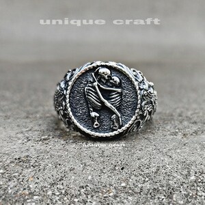 Sterling Silver Skeleton Ring, Kissing Couple Skull Love Ring, Unisex Jewelry, Unique Craft,