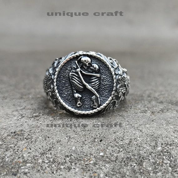 Gothic Skeleton Lovers Ring, Till Death Do Us  Part Wedding Band, Oxidized Silver Eternal Love Ring, Memento Mori skull Ring for Men Women