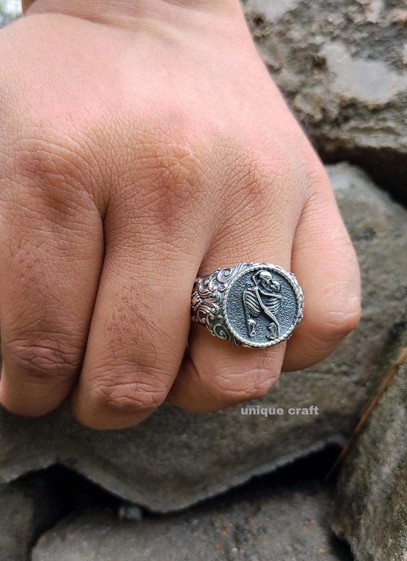Gothic Skeleton Lovers Ring, Till Death Do Us Part Wedding Band, Oxidized Silver Eternal Love Ring, Memento Mori skull Ring for Men Women image 6