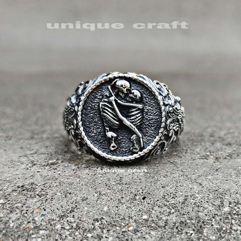Gothic Skeleton Lovers Ring, Till Death Do Us Part Wedding Band, Oxidized Silver Eternal Love Ring, Memento Mori skull Ring for Men Women image 2