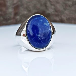 Blue Lapis Lazuli Gemstone Signet Ring: Handmade 925 Sterling Silver, Vintage Style Men&#39;s Jewelry,