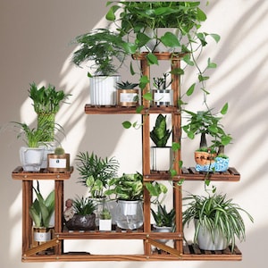 Wood Plant Stand 5 Tier, Indoor Outdoor Plant Stand Shelf | Wood Flower Plant Rack Holder | Flower Display Shelves |Gardening Organizer