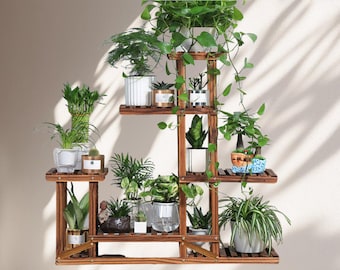 Wood Plant Stand 5 Tier, Indoor Outdoor Plant Stand Shelf | Wood Flower Plant Rack Holder | Flower Display Shelves |Gardening Organizer