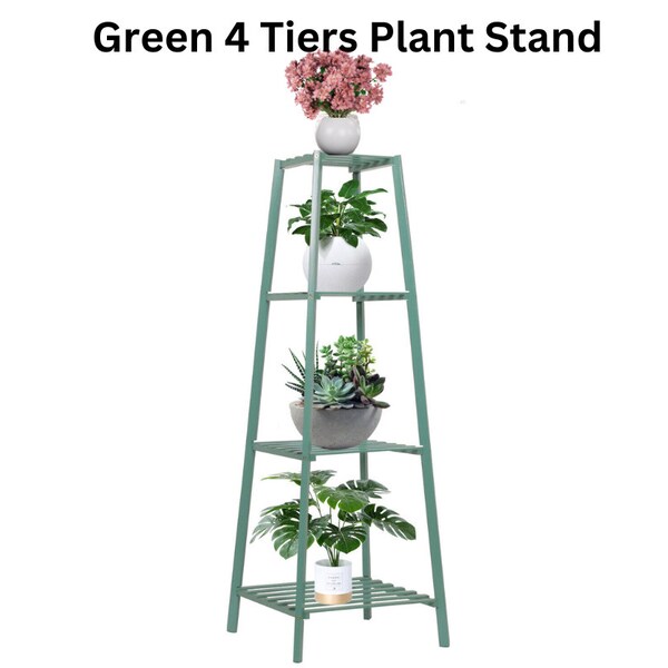 Bamboo 4-Tier Plant Stand- 47" Green - Indoor Outdoor Wood Flower Rack, Eco-Friendly Garden Organizer, Space-Saving Corner Display Shelf