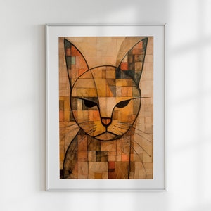 Modern Mosaic Cat Portrait Printable Wall Art l Paul Klee style l  Wall Decor Gift Prints l Paul Klee Digital Art Print l Instant Download