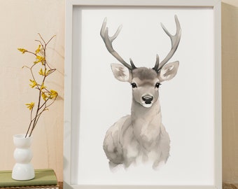 Animaux Printable Wall Art l Décoration murale cerf l Portrait d'animal l Art mural forêt l Grand portrait d'animal l Imprimés animaux et nature l 07_0013