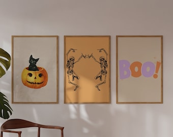 Halloween Poster 3 Piece Wall Art Dancing Skeletons Y2K Poster