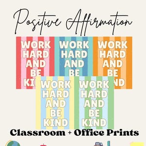 Work Hard Be Kind, Classroom Posters, Inspirational, Motivation, Growth Mindset, Digital Download Poster, Inspirational Classroom