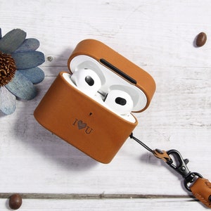 Name AirPods Pro Case Gift,Genuine Vintage Crazy Horse Cowhide Leather Case Cover for Airpods 3 necklace,AirPods key ring,Airpids 4 Case