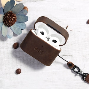 Custodia Airpods in vera pelle personalizzata con nome, custodia Airpods 4, custodia Airpods 3 Airpod Pro 2, regalo di Natale per uomini e donne