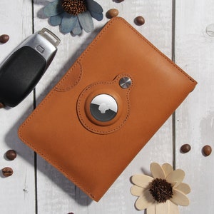 Soporte para pasaporte AirTag con ranura para Airtag, funda para billetera con múltiples pasaportes para hombres, estuche de cuero para pasaporte, accesorios de viaje /marrón dorado/